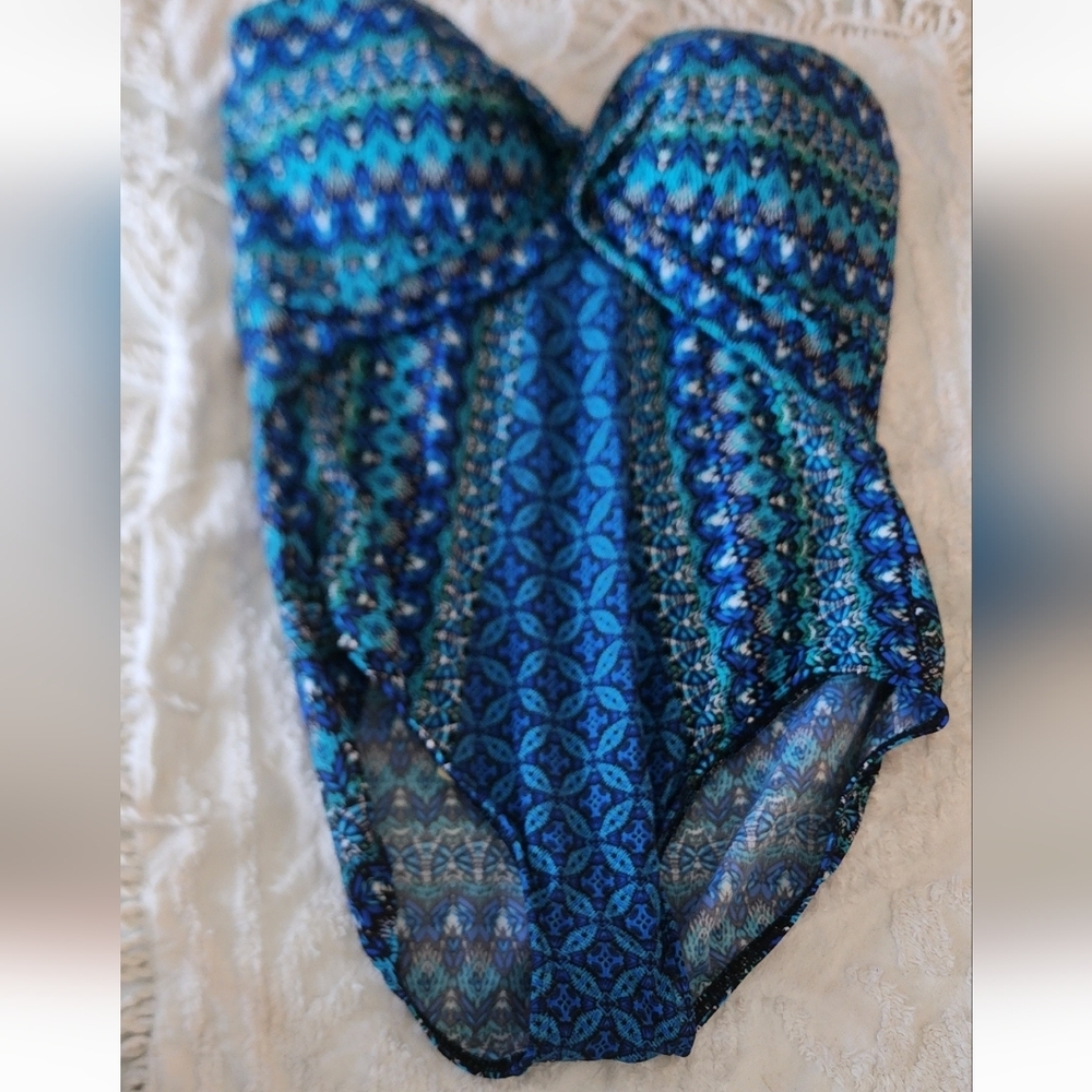 Women's Blue Patterned Swimsuit Miraclesuit Mosaica Seville 14 Nwot - Picture 3 of 7